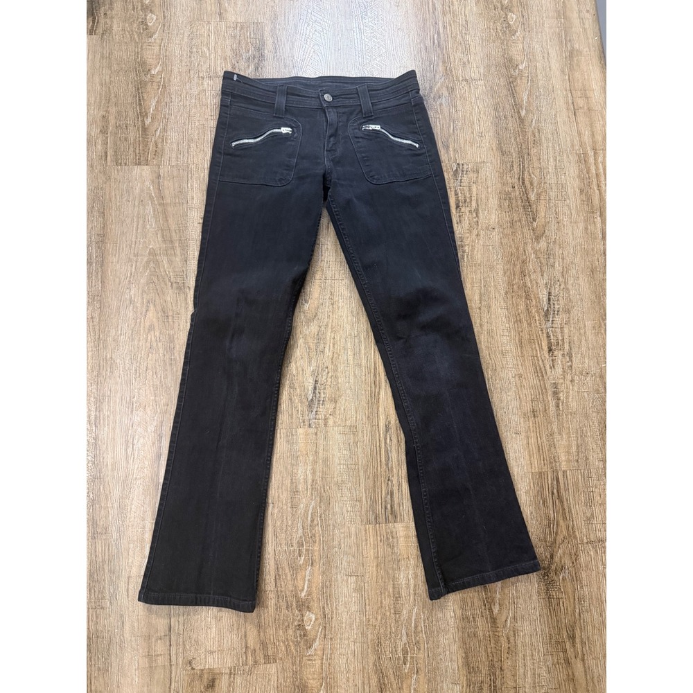 Levi Strauss Signature Black Flare Zipper Pocket Jeans Juniors 7 Stretch Denim
